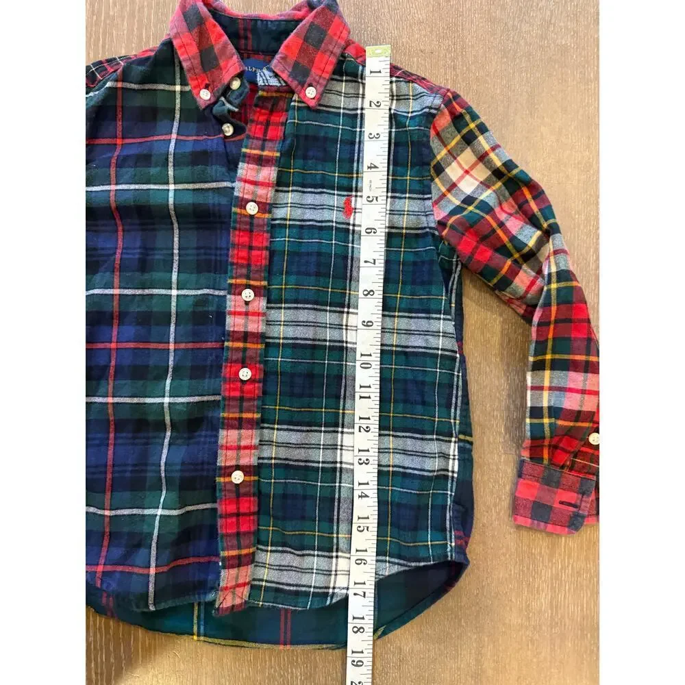 RALPH LAUREN Classic Plaid button up Shirt Top Kids Boys size 5 Cotton Preppy